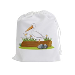 Pelican T-shirtwhite Look Calm Pelican 34 T-shirt Drawstring Pouch (xl) by EnriqueJohnson