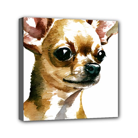 Brown Chihuahua T- Shirt Tan Brown Chihuahua Watercolor Portrait T- Shirt Mini Canvas 6  X 6  (stretched) by JamesGoode