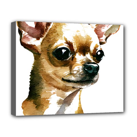 Brown Chihuahua T- Shirt Tan Brown Chihuahua Watercolor Portrait T- Shirt Deluxe Canvas 20  X 16  (stretched) by JamesGoode