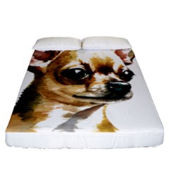 Brown Chihuahua T- Shirt Tan Brown Chihuahua Watercolor Portrait T- Shirt Fitted Sheet (california King Size) by JamesGoode