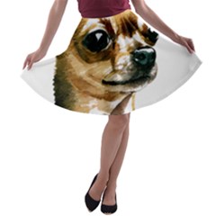 Brown Chihuahua T- Shirt Tan Brown Chihuahua Watercolor Portrait T- Shirt A-line Skater Skirt by JamesGoode