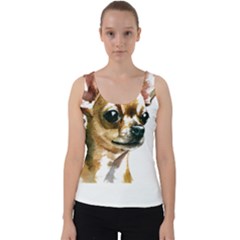 Brown Chihuahua T- Shirt Tan Brown Chihuahua Watercolor Portrait T- Shirt Velvet Tank Top by JamesGoode