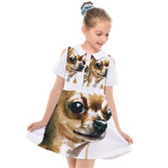 Brown Chihuahua T- Shirt Tan Brown Chihuahua Watercolor Portrait T- Shirt Kids  Short Sleeve Shirt Dress by JamesGoode