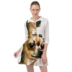 Brown Chihuahua T- Shirt Tan Brown Chihuahua Watercolor Portrait T- Shirt Mini Skater Shirt Dress by JamesGoode