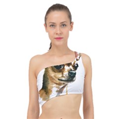 Brown Chihuahua T- Shirt Tan Brown Chihuahua Watercolor Portrait T- Shirt Spliced Up Bikini Top  by JamesGoode