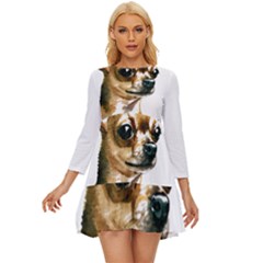 Brown Chihuahua T- Shirt Tan Brown Chihuahua Watercolor Portrait T- Shirt Long Sleeve Babydoll Dress by JamesGoode