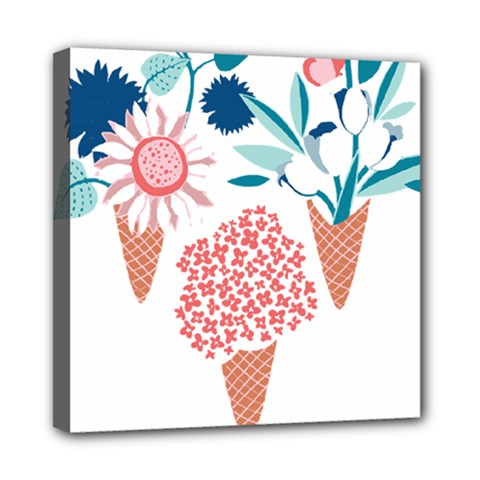 Flowers And Leaves T- Shirt Midsummer I Scream Flower Cones    Print    Pink Coral Aqua And Teal Flo Mini Canvas 8  X 8  (stretched) by ZUXUMI