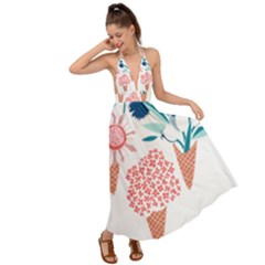 Flowers And Leaves T- Shirt Midsummer I Scream Flower Cones    Print    Pink Coral Aqua And Teal Flo Backless Maxi Beach Dress by ZUXUMI