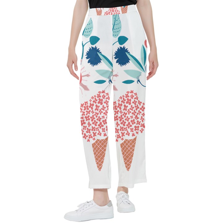 Flowers And Leaves T- Shirt Midsummer I Scream Flower Cones    Print    Pink Coral Aqua And Teal Flo Women s Pants 