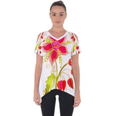 Flowers Art T- Shirtflower T- Shirt Cut Out Side Drop T-shirt by ZUXUMI