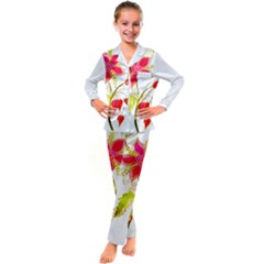 Flowers Art T- Shirtflower T- Shirt Kids  Satin Long Sleeve Pajamas Set by ZUXUMI