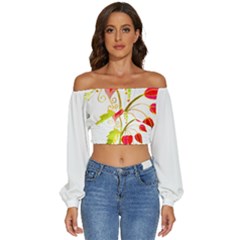 Flowers Art T- Shirtflower T- Shirt Long Sleeve Crinkled Weave Crop Top by ZUXUMI