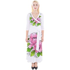 Flowers Art T- Shirtflowers T- Shirt (1) Quarter Sleeve Wrap Maxi Dress