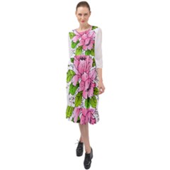 Flowers Art T- Shirtflowers T- Shirt (1) Ruffle End Midi Chiffon Dress