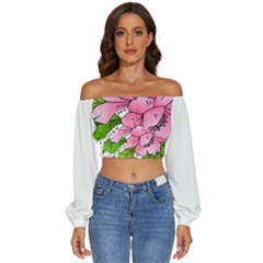 Flowers Art T- Shirtflowers T- Shirt (1) Long Sleeve Crinkled Weave Crop Top