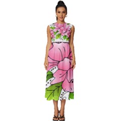 Flowers Art T- Shirtflowers T- Shirt (1) Sleeveless Round Neck Midi Dress