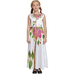 Flowers Art T- Shirtflowers T- Shirt (2) Kids  Satin Sleeveless Maxi Dress