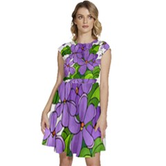 Flowers Art T- Shirtflowers T- Shirt (4) Cap Sleeve High Waist Dress