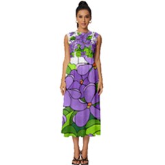 Flowers Art T- Shirtflowers T- Shirt (4) Sleeveless Round Neck Midi Dress