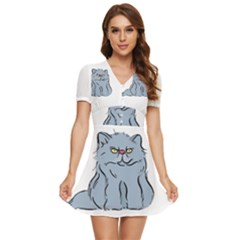 Persian Cat T-shirtwhite Look Calm Persian Cat 03 T-shirt (1) V-neck High Waist Chiffon Mini Dress by EnriqueJohnson