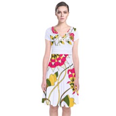 Flowers Art T- Shirtflowers T- Shirt Short Sleeve Front Wrap Dress by ZUXUMI