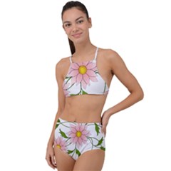 Flowers Illustration T- Shirtflowers T- Shirt (2) Halter Tankini Set by ZUXUMI