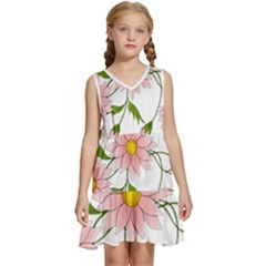 Flowers Illustration T- Shirtflowers T- Shirt (2) Kids  Sleeveless Tiered Mini Dress by ZUXUMI