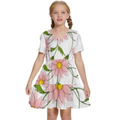 Flowers Illustration T- Shirtflowers T- Shirt (2) Kids  Short Sleeve Tiered Mini Dress by ZUXUMI