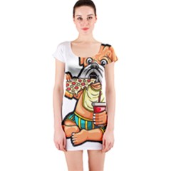 Bulldog Gifts T- Shirtbulldog Eating Pizza T- Shirt Short Sleeve Bodycon Dress by JamesGoode