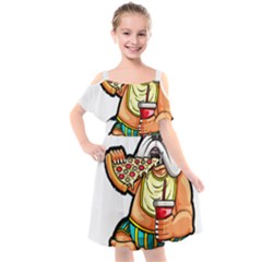 Bulldog Gifts T- Shirtbulldog Eating Pizza T- Shirt Kids  Cut Out Shoulders Chiffon Dress by JamesGoode