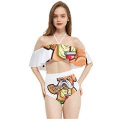 Bulldog Gifts T- Shirtbulldog Eating Pizza T- Shirt Halter Flowy Bikini Set  by JamesGoode