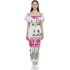 Flowers Lover T- Shirtflowers T- Shirt Bardot Ruffle Jumpsuit by ZUXUMI