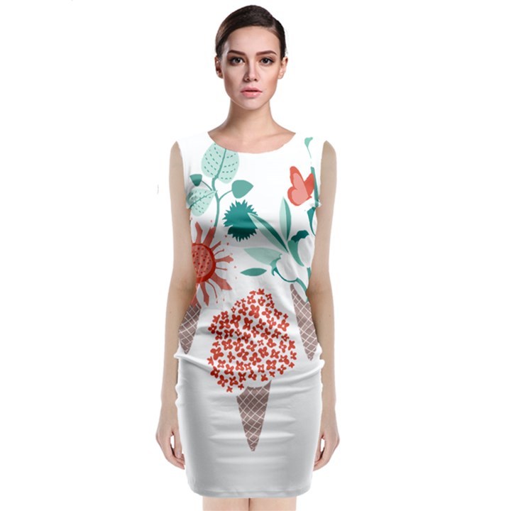 Flowers T- Shirt Midsummer I Scream Flower Cones    Print    Green Aqua And Orange Flowers Bouquets Sleeveless Velvet Midi Dress