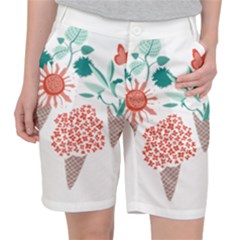 Flowers T- Shirt Midsummer I Scream Flower Cones    Print    Green Aqua And Orange Flowers Bouquets Women s Pocket Shorts