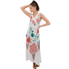 Flowers T- Shirt Midsummer I Scream Flower Cones    Print    Green Aqua And Orange Flowers Bouquets V-neck Chiffon Maxi Dress by ZUXUMI