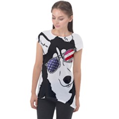 Fourth Of July T- Shirt Patriotic Husky T- Shirt Cap Sleeve High Low Top by ZUXUMI