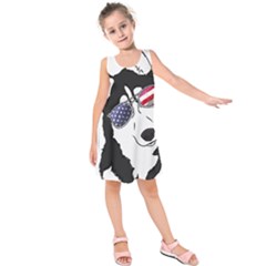 Fourth Of July T- Shirt Patriotic Husky T- Shirt Kids  Sleeveless Dress by ZUXUMI