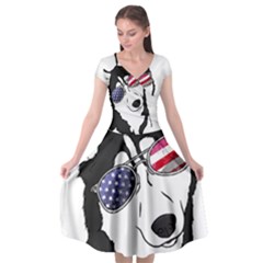 Fourth Of July T- Shirt Patriotic Husky T- Shirt Cap Sleeve Wrap Front Dress by ZUXUMI