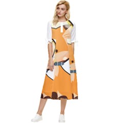 Fox T- Shirt Kawaii Astronaut Fox T- Shirt Bow Sleeve Chiffon Midi Dress by ZUXUMI