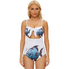 Piranha T-shirtwhite Look Calm Piranha 09 T-shirt Knot Front One-piece Swimsuit by EnriqueJohnson