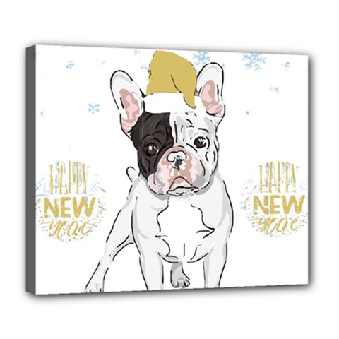 French Bulldog Christmas T- Shirt Happy New Year Frenchie Bulldog T- Shirt Deluxe Canvas 24  X 20  (stretched) by ZUXUMI