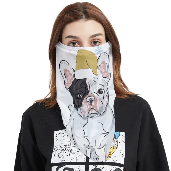 French Bulldog Christmas T- Shirt Happy New Year Frenchie Bulldog T- Shirt Face Covering Bandana (Triangle)