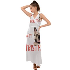 French Bulldog T- Shirt French Bulldog Merry Christmas T- Shirt (2) V-neck Chiffon Maxi Dress