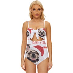 French Bulldog T- Shirt French Bulldog Merry Christmas T- Shirt Knot Front One-piece Swimsuit by ZUXUMI