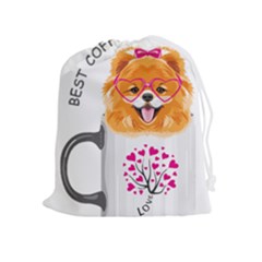 Pomeranian Dog T-shirtcute Pomeranian Dog Peeking Out Of A Mug T-shirt Drawstring Pouch (xl) by EnriqueJohnson