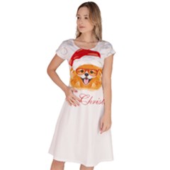 Pomeranian Dog T-shirthappy Pomeranian Dog Wearing Eyeglasses And Santa Hat T-shirt Classic Short Sleeve Dress