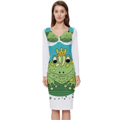 Frog Lovers Gift T- Shirtfrog T- Shirt Long Sleeve V-neck Bodycon Dress  by ZUXUMI