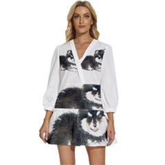 Pomeranian T-shirtsteal Your Heart Pomeranian 52 T-shirt V-neck Placket Mini Dress