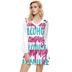 Funny Camping Sayings T- Shirt You Know What Rhymes With Camping  Alcohol T- Shirt Tiered Long Sleeve Mini Dress by ZUXUMI