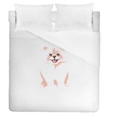 Pomeranian T-shirtwhite Look Calm Pomeranian 34 T-shirt Duvet Cover Double Side (queen Size) by EnriqueJohnson